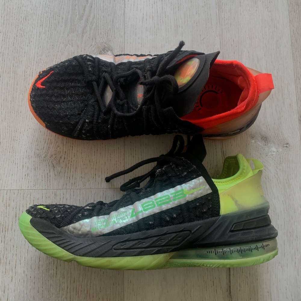 NIKE LeBron‎ 18 GS Black Neon Green Orange Athletic Shoes Youth Size 5.5